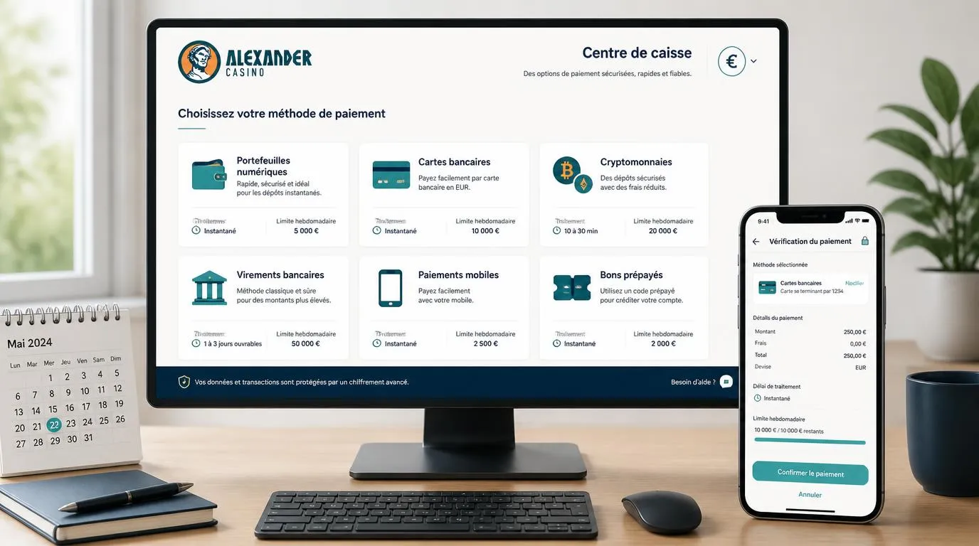 Interface de caisse en euros avec cartes, portefeuilles électroniques, cryptomonnaies et délais de retrait
